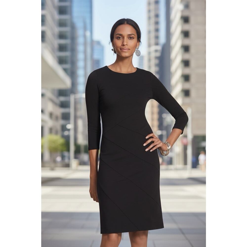 NWT Chico's Sz 0 US S/4 Wendi Black Angled Seam Ponte Knit Career Dress